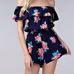 Honey Belle Floral Off-the-Shpulder Lined Romper